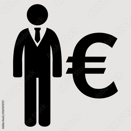 Stylized businessman and euro symbol currency finance