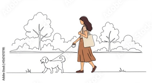 Woman walking dog in park (2)