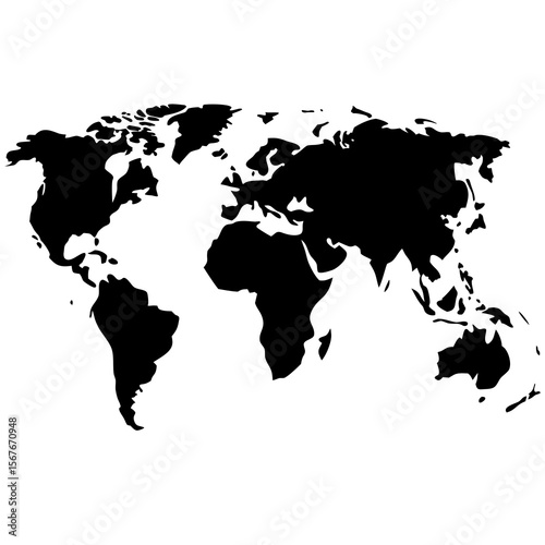 Black and white world map continents illustration