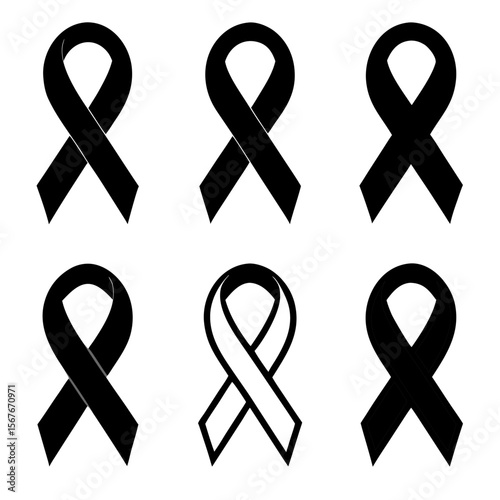 Black awareness ribbons on white background black ribbon