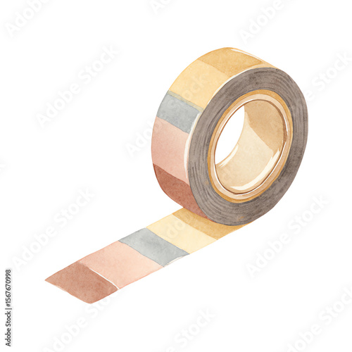 Striped Decorative Tape Unrolled Artistic Watercolor Design Elegant Pastel Colors Unwinding