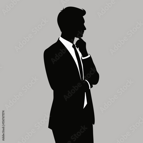 Black silhouette man in suit thinking business