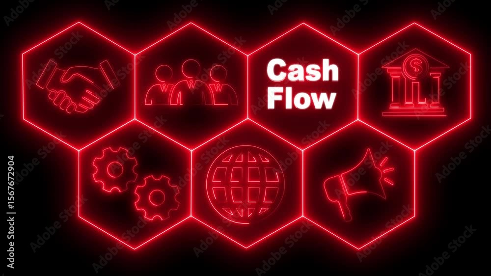 Glowing A Cash Flow concept button on a futuristic. abstract wave technology background, Business, Technology, Internet and networking concept.