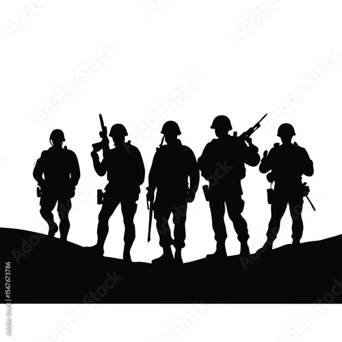 Five soldiers standing on a hill with rifles military army