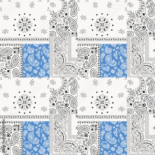 patchwork floral pattern with paisley and indian flower motifs. damask style pattern for textil and decoration