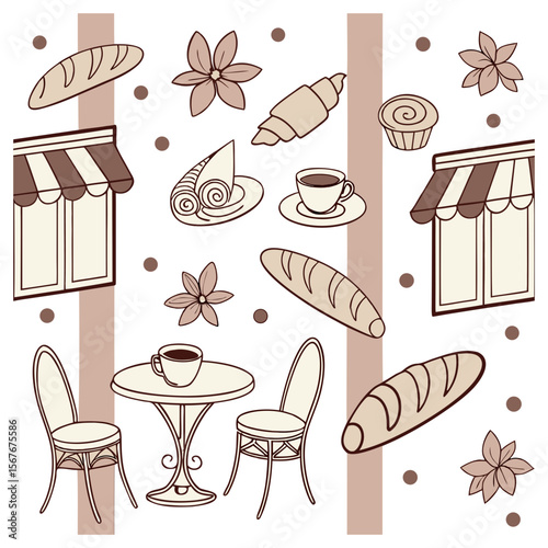 Bakery cafe scene with pastries and coffee bread
