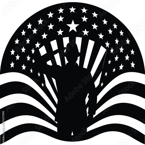 Soldier saluting against patriotic background silhouette salute