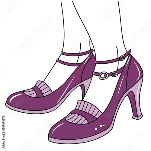  Hand-drawn, stylish ladies' high heels showcase grace, femininity, and timeless shoe design.