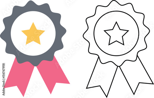 Award badge with star for achievement and recognition in two vector styles