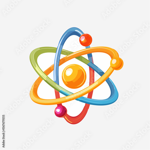 Atom illustration: A vibrant and modern illustration showcases an atom, highlighting its core structure, and energy. The atom, rendered with a sense of wonder and discovery, is a symbol of science
