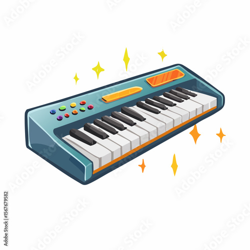 Digital Synthesizer Keyboard: An overhead view captures a colorful digital synthesizer keyboard. Perfect for music creation.