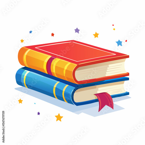 Literary Stacks: A pair of brightly colored books, artfully arranged, promise tales and adventures.