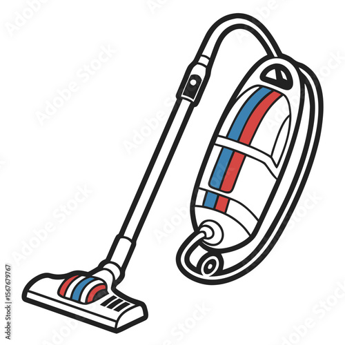 Vacuum Cleaner with Racing Stripes - Playful Sticker Style Design for Speedy Cleaning, Household Humor & Domestic Branding
