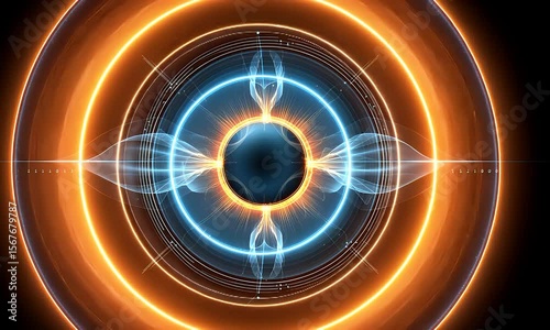 Abstract Circular Motion with Blue and Orange Waves on Dark Background