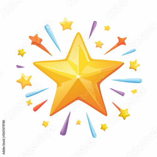 Golden Starburst: A captivating illustration showcases a radiant gold star at the center of an explosion of celebratory colors, embodying a sense of achievement and excellence.