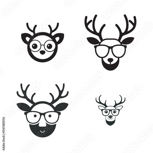 set of funny reindeer