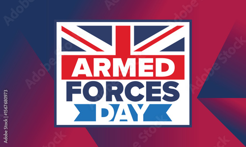 Armed Forces Day in United Kingdom. Great Britain flag. Veterans' and Memorial Day. Holiday to honoring the armed forces. British flag. Army Day. Creative art poster. Vector illustration