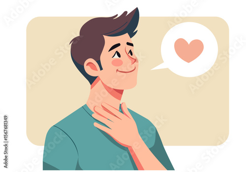 Illustration of a young man smiling with a warm gesture