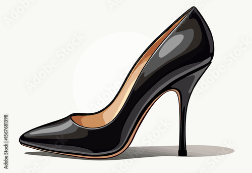 A classic and elegant black patent leather pump with a timeless stiletto heel, a sophisticated and essential high-heeled shoe for any formal or business occasion.
