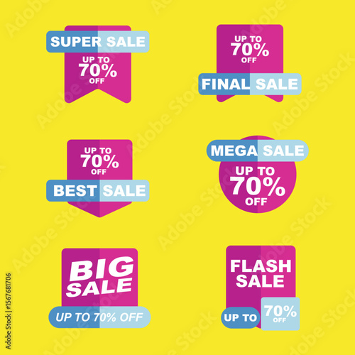 Sale Label collection set. Set ribbon banner and label sticker sale offer and badge tag sale advertising. Discount red ribbons, banners and icons. Offer discount coupons. Vector illustration