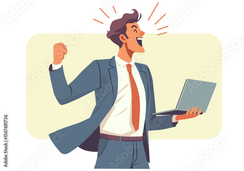 Illustration of a businessman, very happy to be successful.