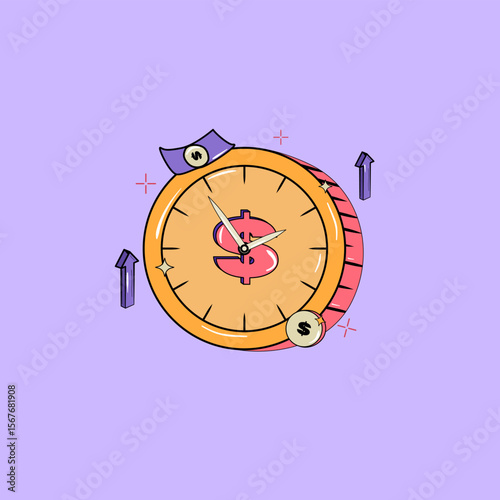 vector illustration of a clock time is money