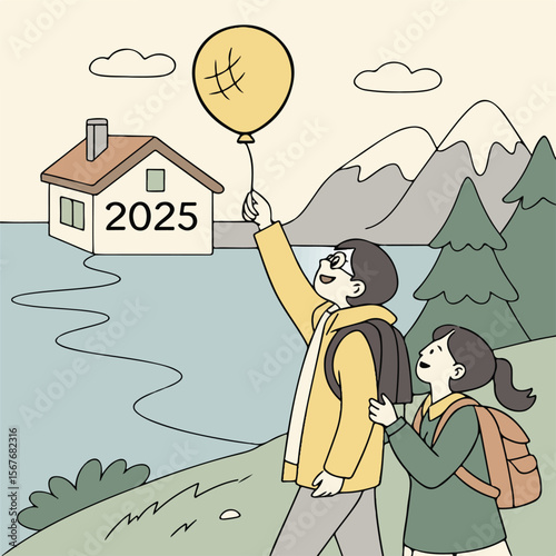 Inspiring sketch illustration showing personal growth, new beginnings, and goal setting for future years.