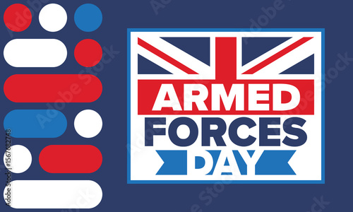 Armed Forces Day in United Kingdom. Great Britain flag. Veterans' and Memorial Day. Holiday to honoring the armed forces. British flag. Army Day. Creative art poster. Vector illustration