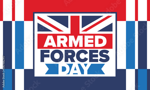 Armed Forces Day in United Kingdom. Great Britain flag. Veterans' and Memorial Day. Holiday to honoring the armed forces. British flag. Army Day. Creative art poster. Vector illustration