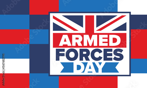 Armed Forces Day in United Kingdom. Great Britain flag. Veterans' and Memorial Day. Holiday to honoring the armed forces. British flag. Army Day. Creative art poster. Vector illustration