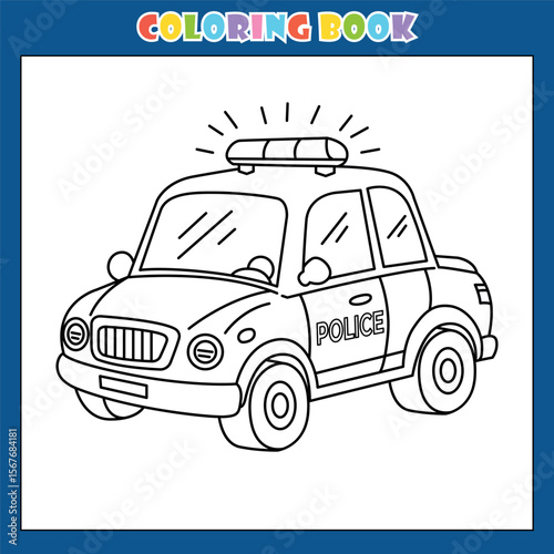 Cartoon Police Car Illustration for Coloring Book Activities