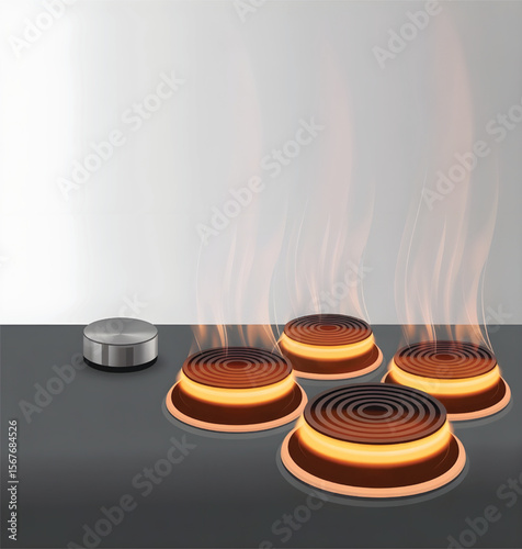 Glowing Electric Stove Burners with Steam Rising