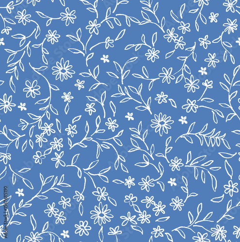 seamless beautiful blue background white ditsy flowers  print pattern 
