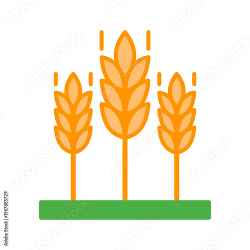Colorful Wheat Spikelets Icon on a White Background.