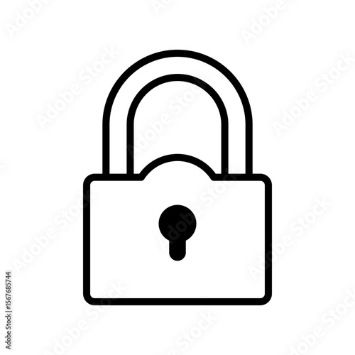 Closed, rectangular padlock with a keyhole and shackle, isolated on a white background.