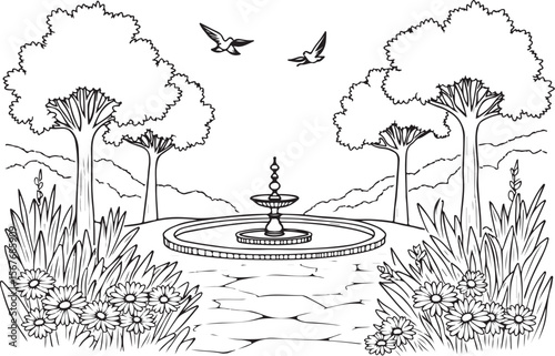 Fountain Garden Park Coloring Pages