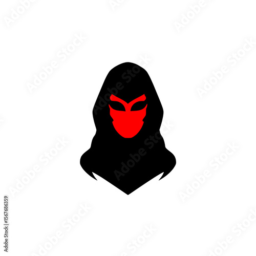 A mysterious figure with a red mask and dark hood, evoking a sense of anonymity, secrecy, or rebellion.