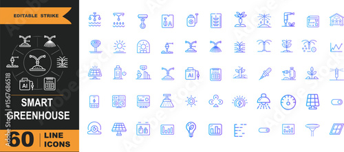 Vector Icons Set – Smart Greenhouse, AI Temperature, Hydroponics, Plant Dashboard

