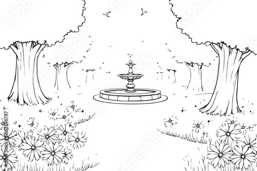 Fountain Garden Park Coloring Pages