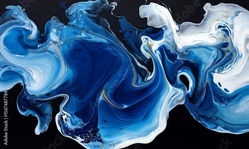 Abstract Fluid Art in Blue and White with Dark Background