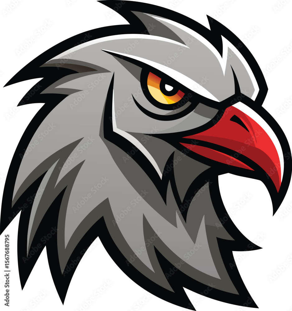 Obraz premium Grey Hawk Head with Red Beak Vector