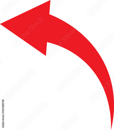 Bold red arrow pointing left and curved downward against white background