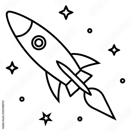 Unlimited growth concept with rocket in space - flat vector illustration