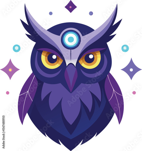 Purple Mystic Owl with Third Eye