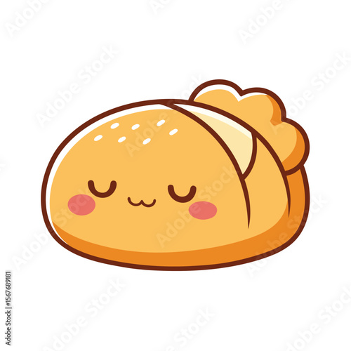 Adorable Kawaii Bread With A Sleepy Face Resting
