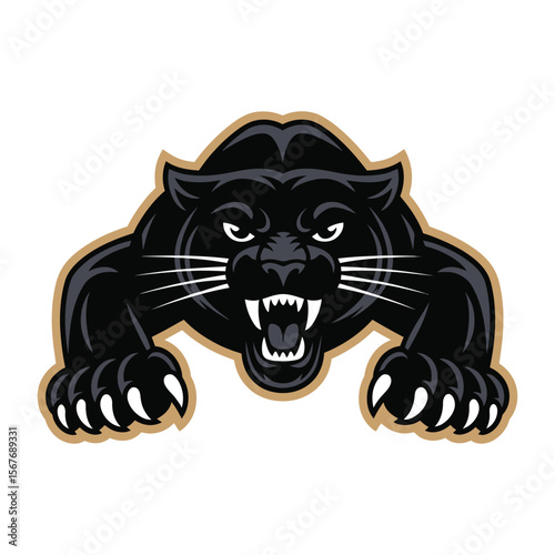 Fierce black panther mascot illustration with sharp claws and an aggressive stance ready to pounce