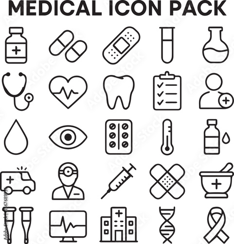 set of medical line icon set