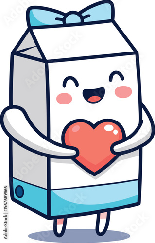 Cartoon Milk Carton Hugging A Heart Simple Kawaii
