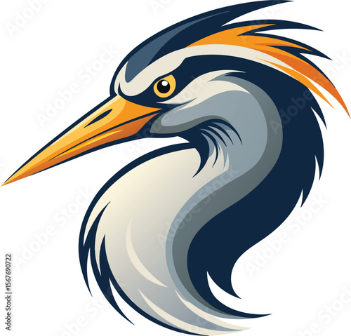 Blue and Orange Heron Vector