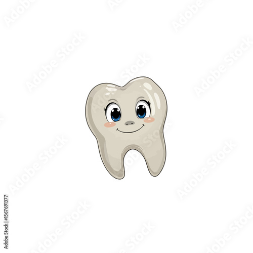 Cartoon tooth character with a smiling face and cute expression  